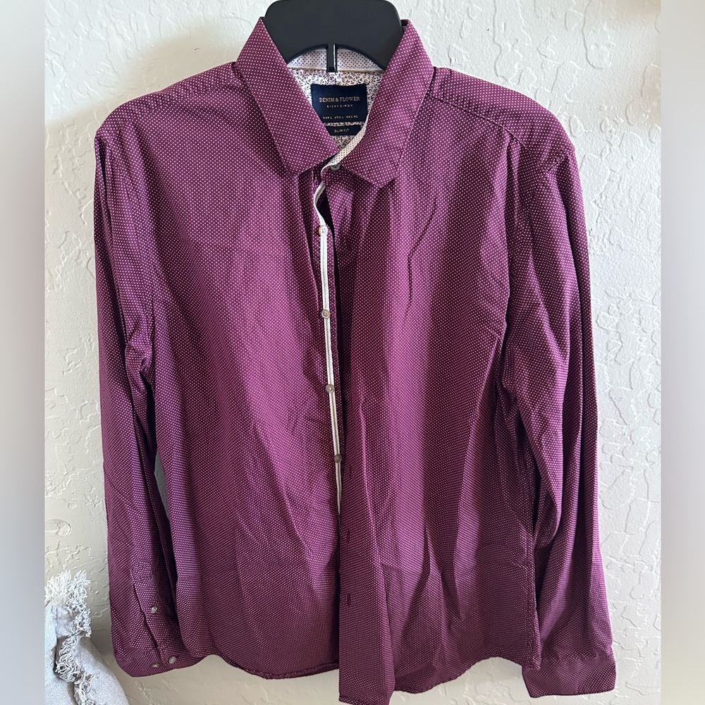 Denim & Flower Maroon Casual Button Down Shirt